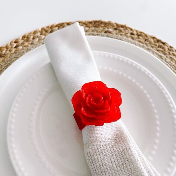 Elegant Rose Napkin Rings – Glitter Red - Handmade - Wedding Party Event Planner - Picture 5 of 12